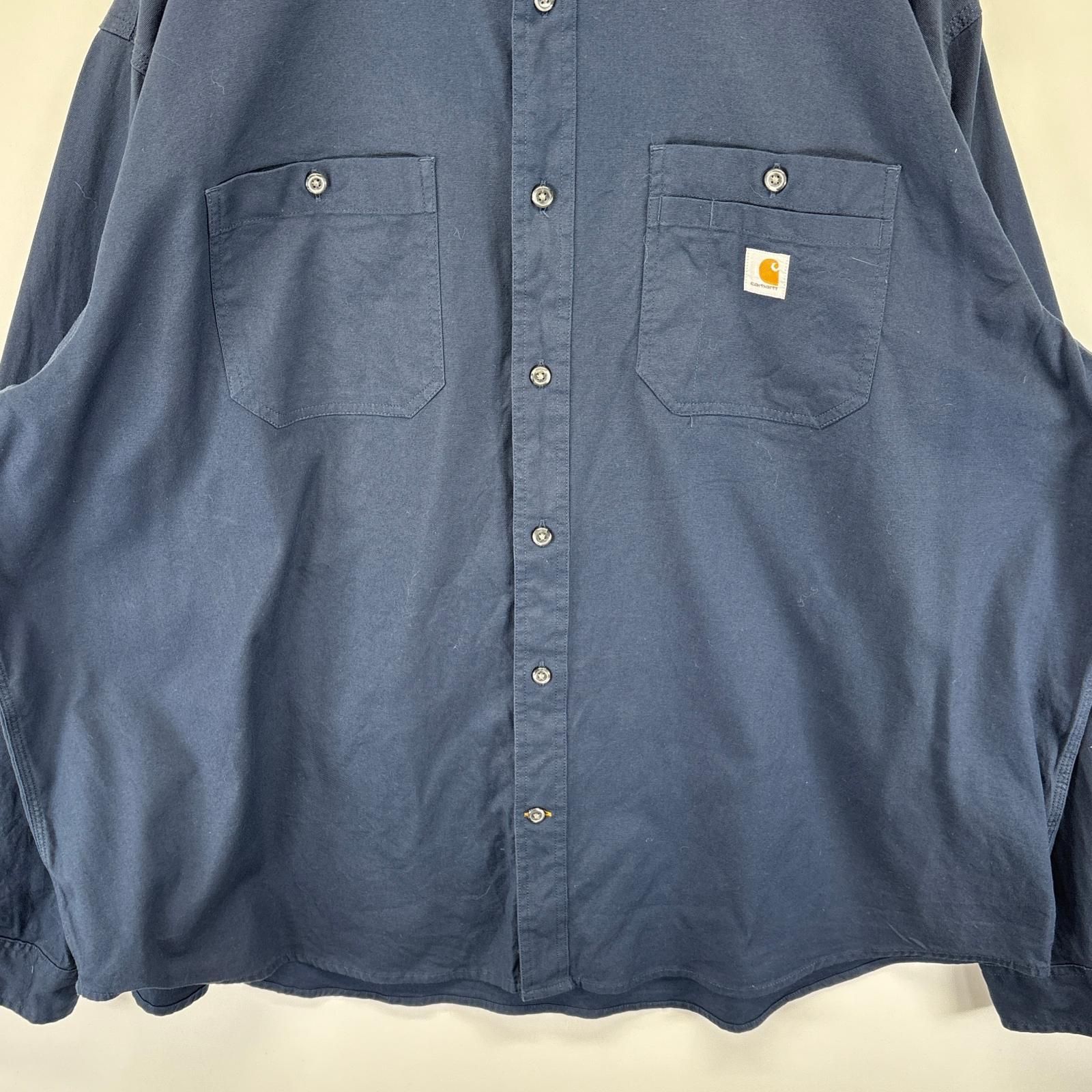 carhartt 長袖シャツ リメイク クロップド丈 古着 ネイビー XLサイズ carhartt 長袖シャツ リメイク クロップド丈 古着 ネイビー2XL