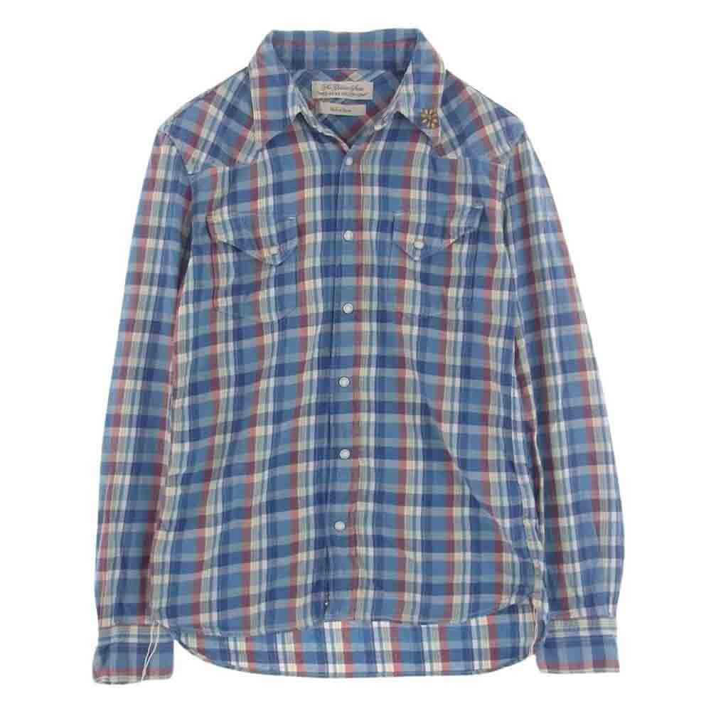 REMI RELIEF レミレリーフ 長袖シャツ フラワースタッズ チェック 長袖 ウエスタンシャツ ブルー系 L【中古】