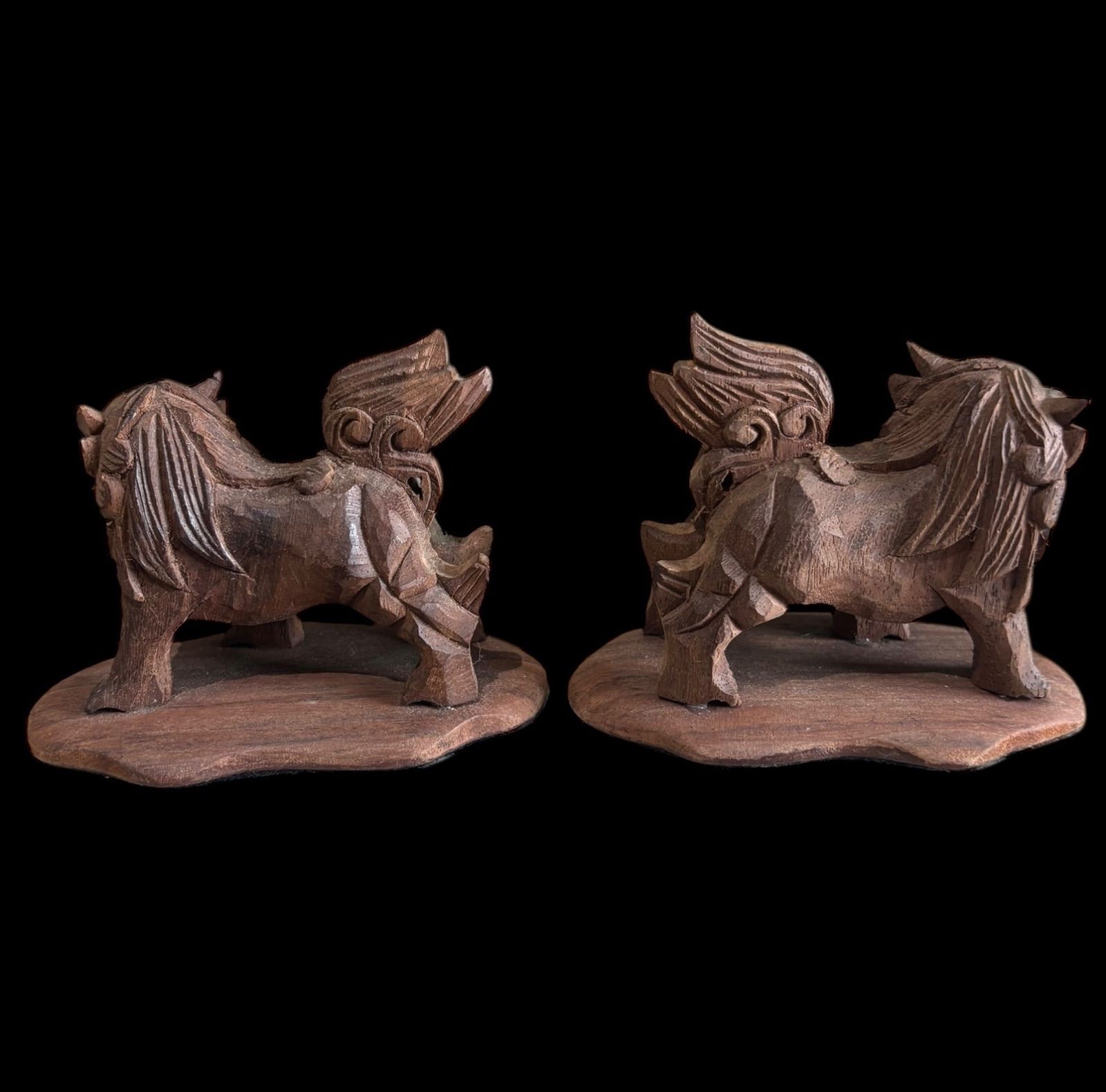 2体セット】木彫り 阿吽 獅子 ペア シーサー 置物 美術品 縁起物