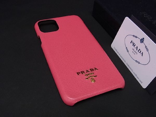 PRADA プラダ サフィアーノレザー iPhone11ProMAX対応 アイフォンケース スマホケース ピンク系 AT2120