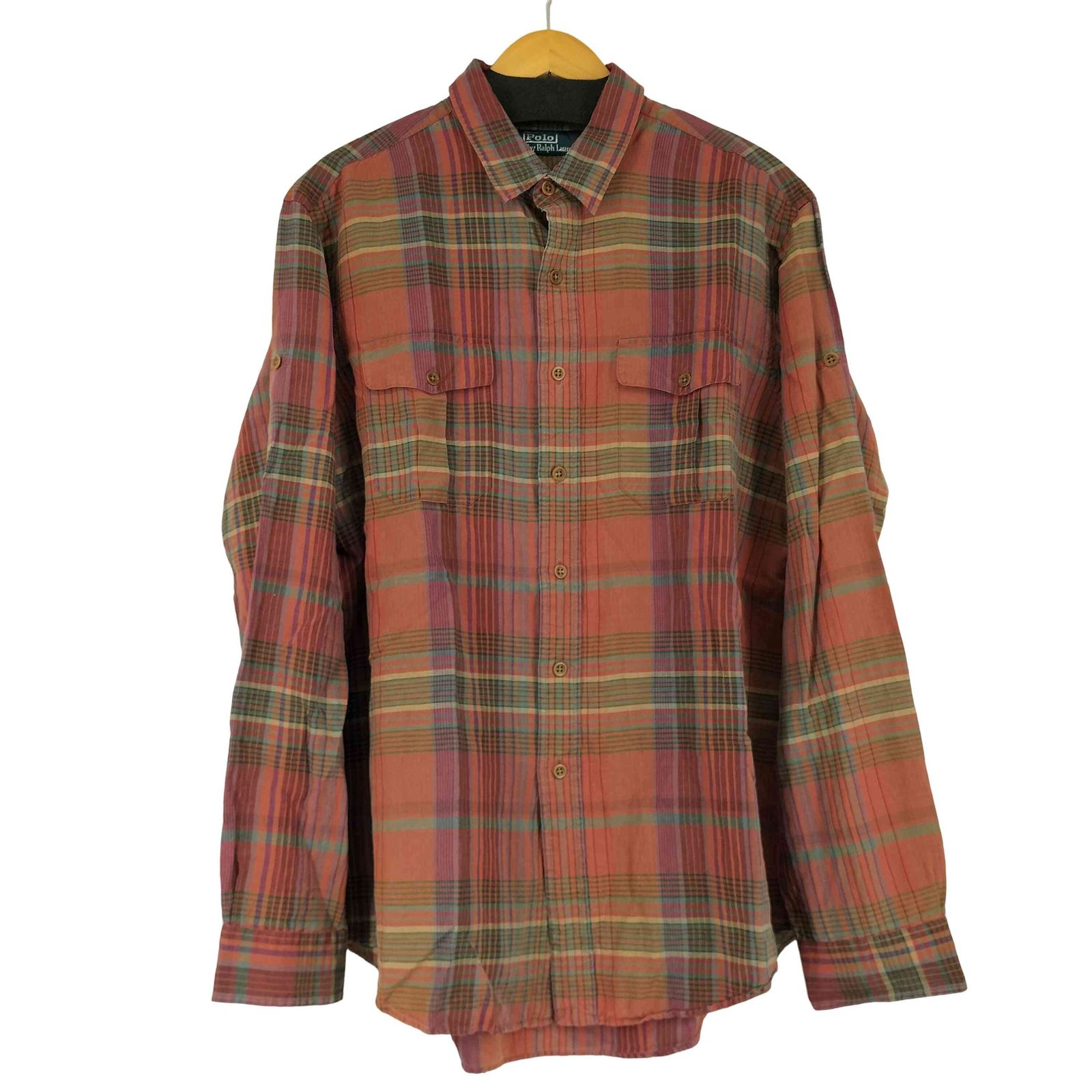 ポロバイラルフローレン Polo by RALPH LAUREN 90s シルクリネン マドラスチェックシャツ メンズ JPN：XL 