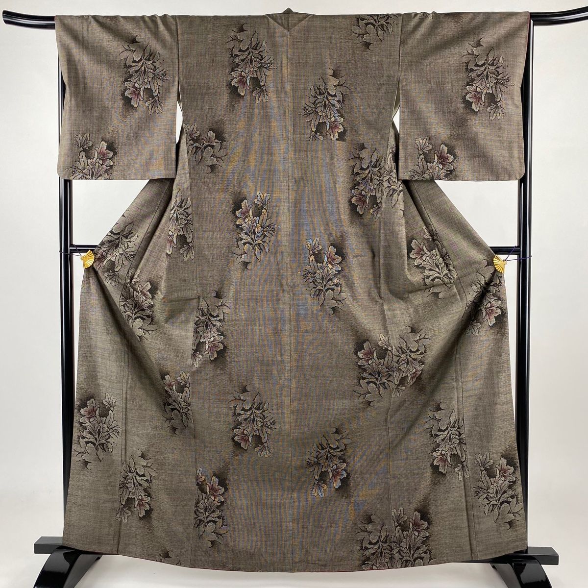 大島紬 身丈164.5cm 裄丈66.5cm M 袷 純泥染 やまと 証紙 百合