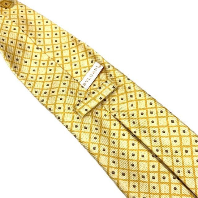 BVLGARI ブルガリ 格子柄 ネクタイ シルク100% イエロー メンズ
