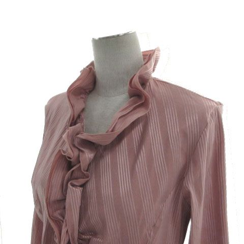 ナラカミーチェ NARA CAMICIE シャツ フリル 長袖 シャイニー 光沢 ストレッチ コットン混 シャドーストライプ ピンク系 グレーピンク 3 ナラカミーチェ NARA CAMICIE シャツ フリル 長袖 シャイニー