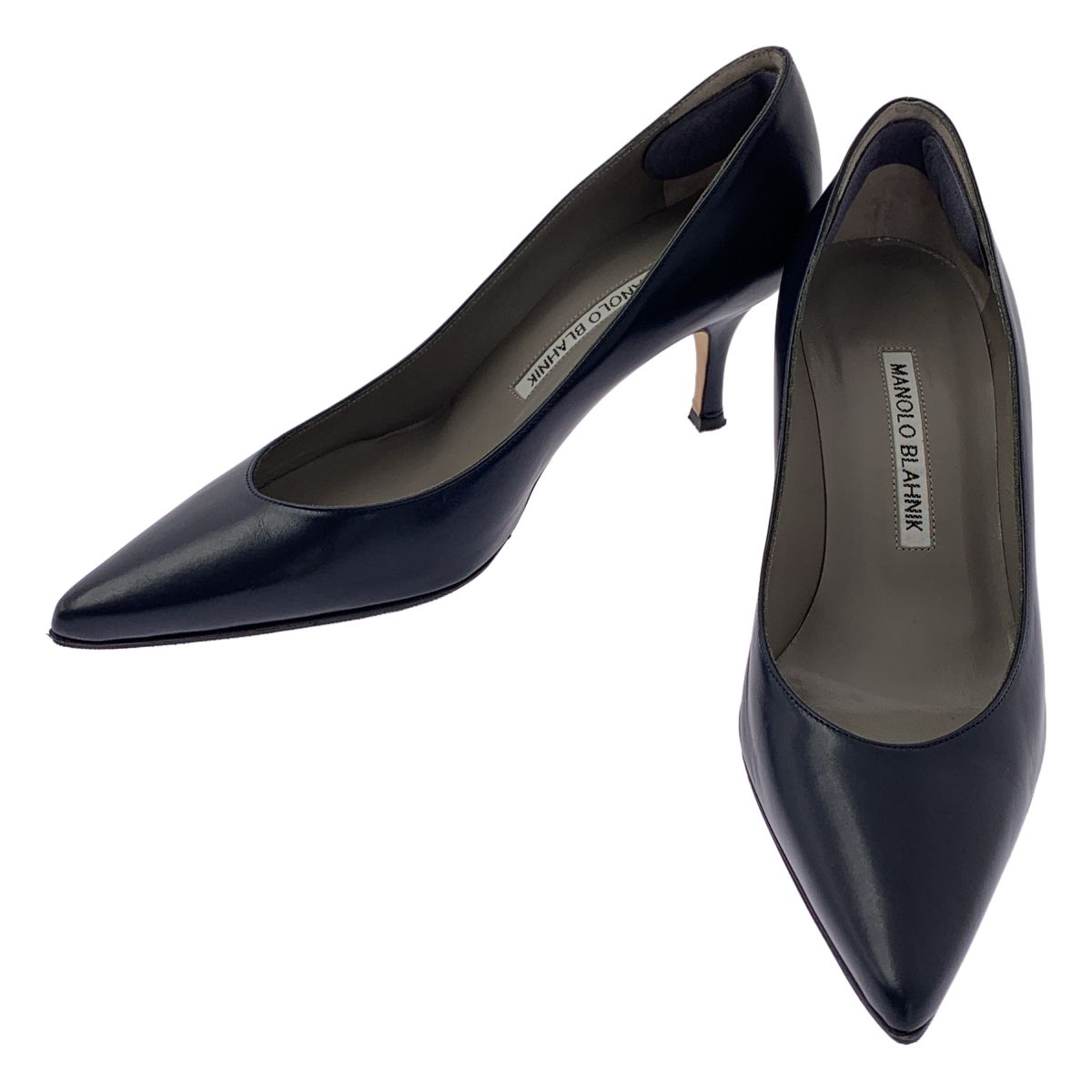 MANOLO BLAHNIK マノロブラニク レザー ポインテッドトゥ ヒール パンプス 35 1 2 ダークネイビー レディース