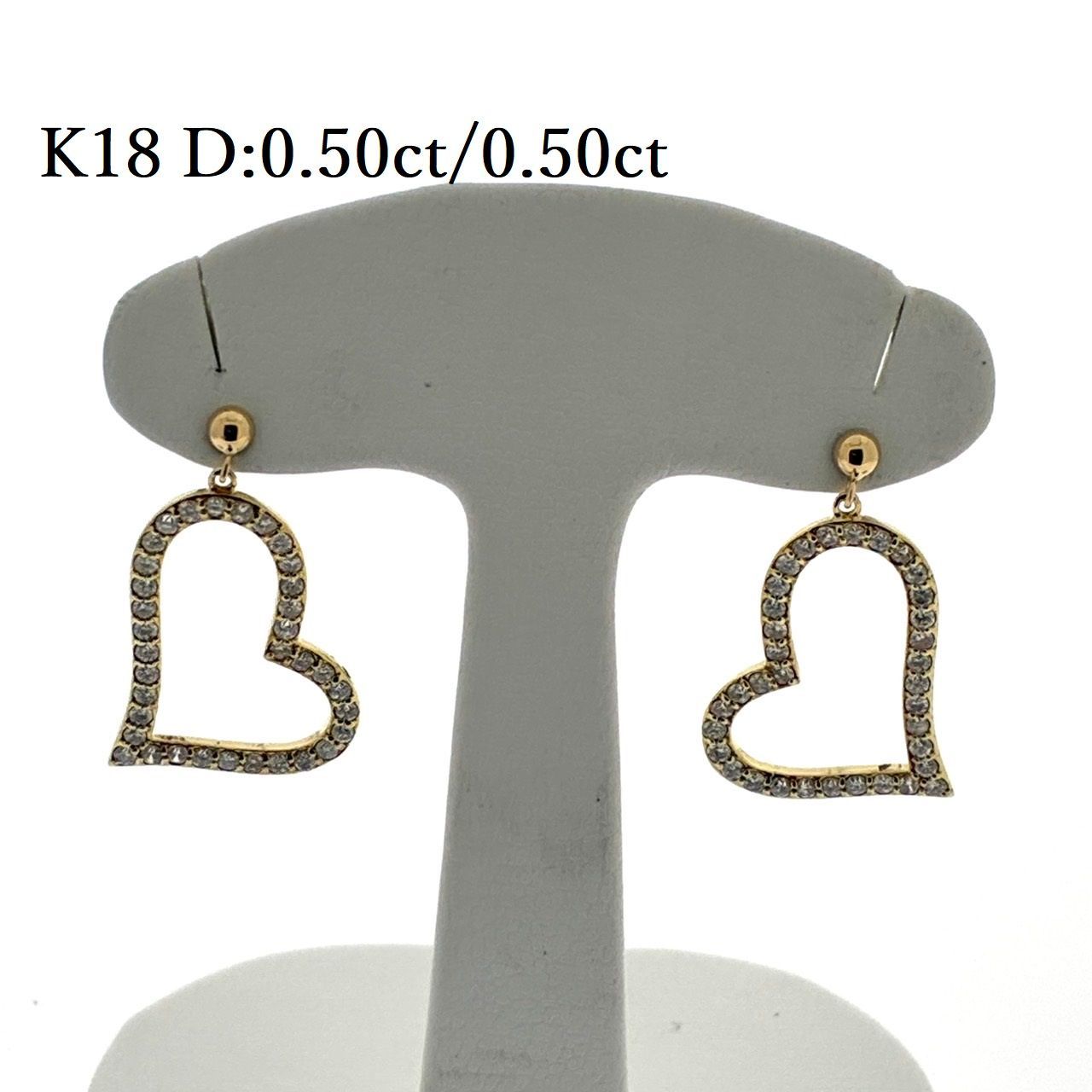 新品仕上済み K18 天然 ダイヤモンド ピアス D:0.50ct/0.50ct ダイヤ  