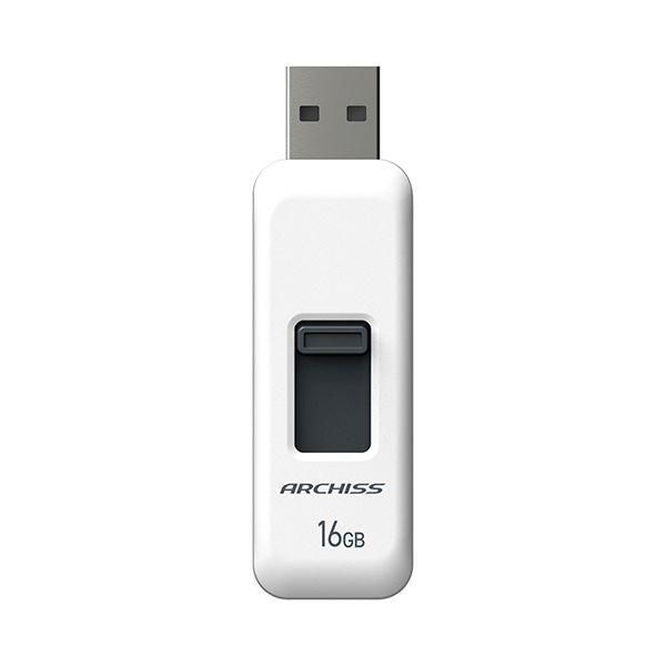 （まとめ） アーキスUSB2.0 スライド式フラッシュメモリ 16GB ホワイト AS-016GU2-PSW 1個 〔×2セット〕