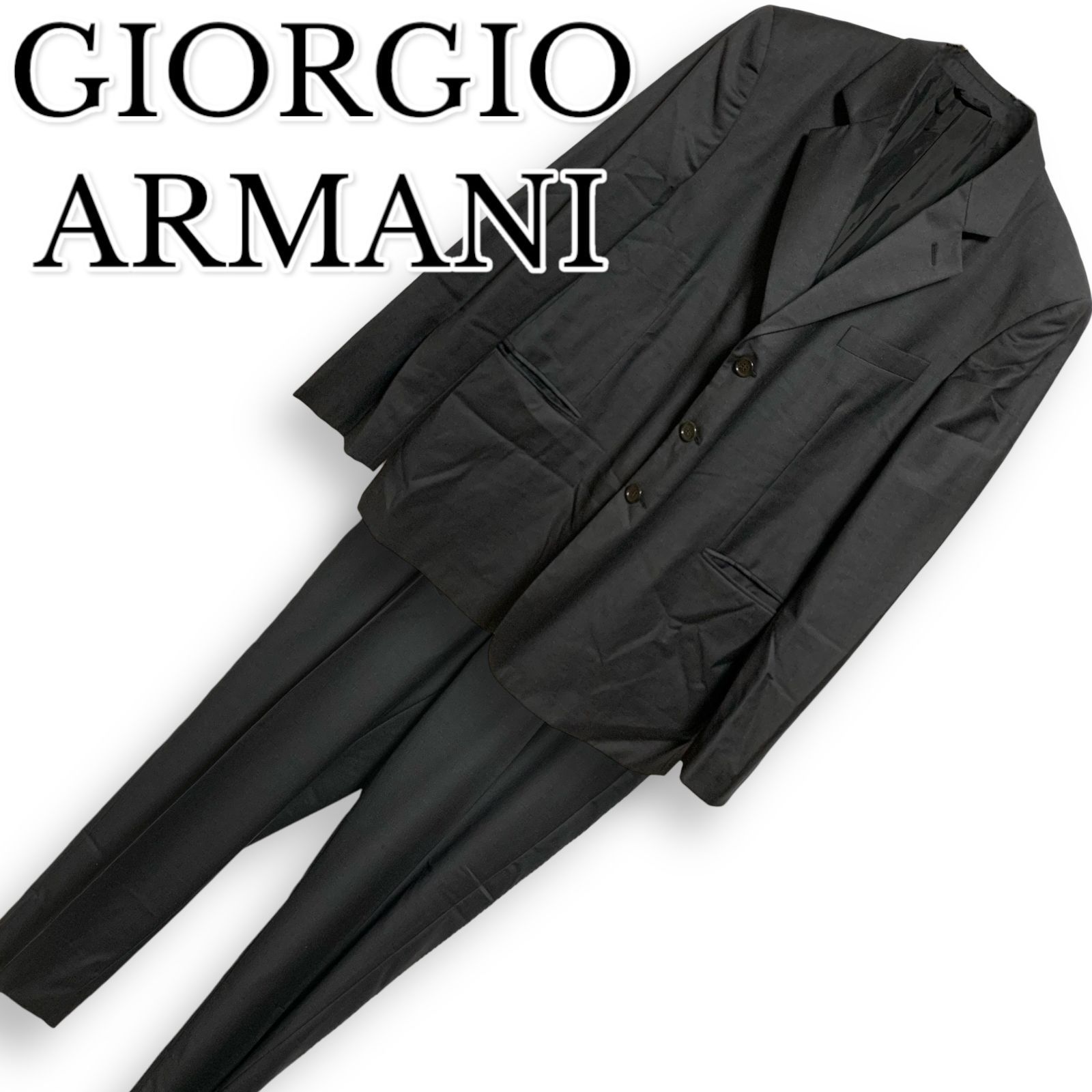 GIORGIO ARMANI ジョルジオアルマーニ パンツスーツ上下セット テーラードジャケット スラックスパンツ  ブラック レディース Size56 ４Lサイズ  920548