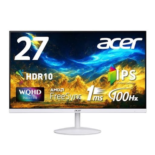 AcerモニターSA272UEwmiipx27インチIPS非光沢WQHD2560x1440100Hz1ms VRB HDMI2.0HDR10スピーカー内蔵ヘッドホン端子AMDFreeSyncホワイト