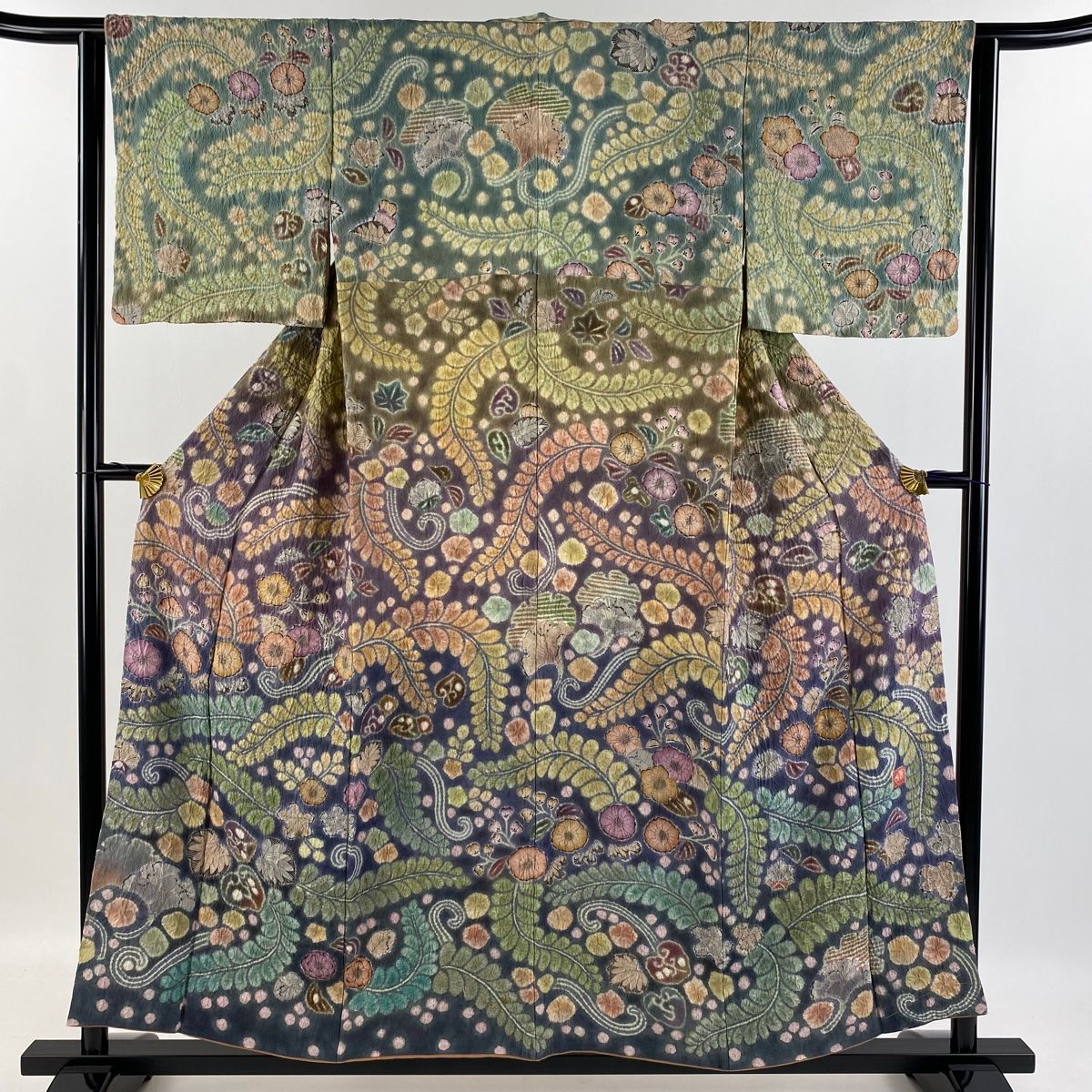 平和屋着物▽訪問着 単衣 お召地 刺繍 草花文 銀糸 正絹 逸品