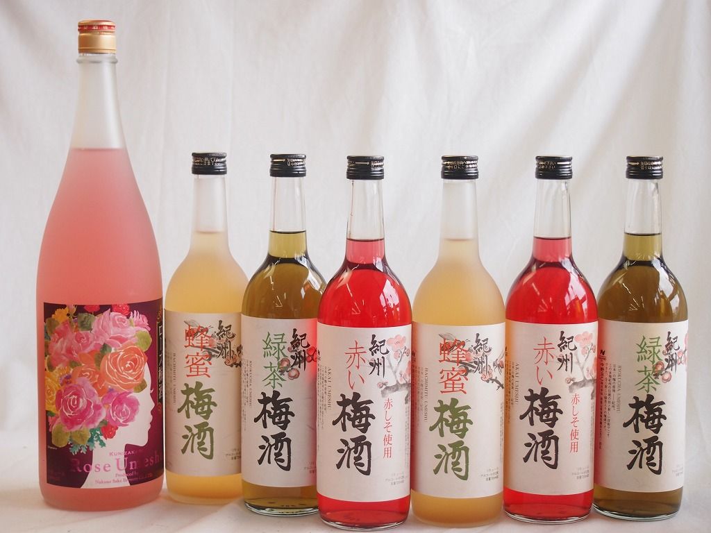 カラフル梅酒7本セット ローズ梅酒 愛知 赤しそ赤い梅酒 和歌山 蜂蜜梅酒 和歌山 緑茶梅酒 和歌山 1800ml×1本 720ml×6本