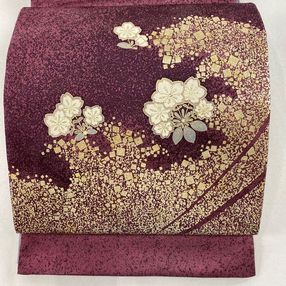 桂由美作 豪華袋帯金彩 赤糸の扇子模様 さくら柄 織り柄 全通 正絹YO-464 桂由美作 豪華袋帯金彩 赤糸の扇子模様 さくら柄 織り柄 全