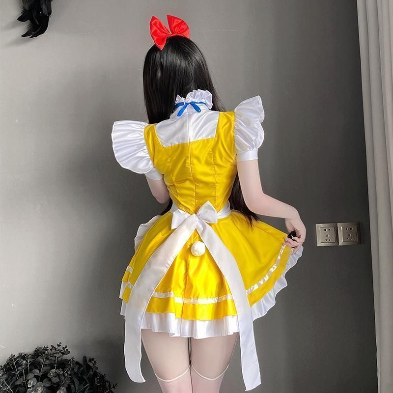 S-M]メイド服 ドラミちゃん風 可愛い 鈴 パニエ イエロー コスチューム