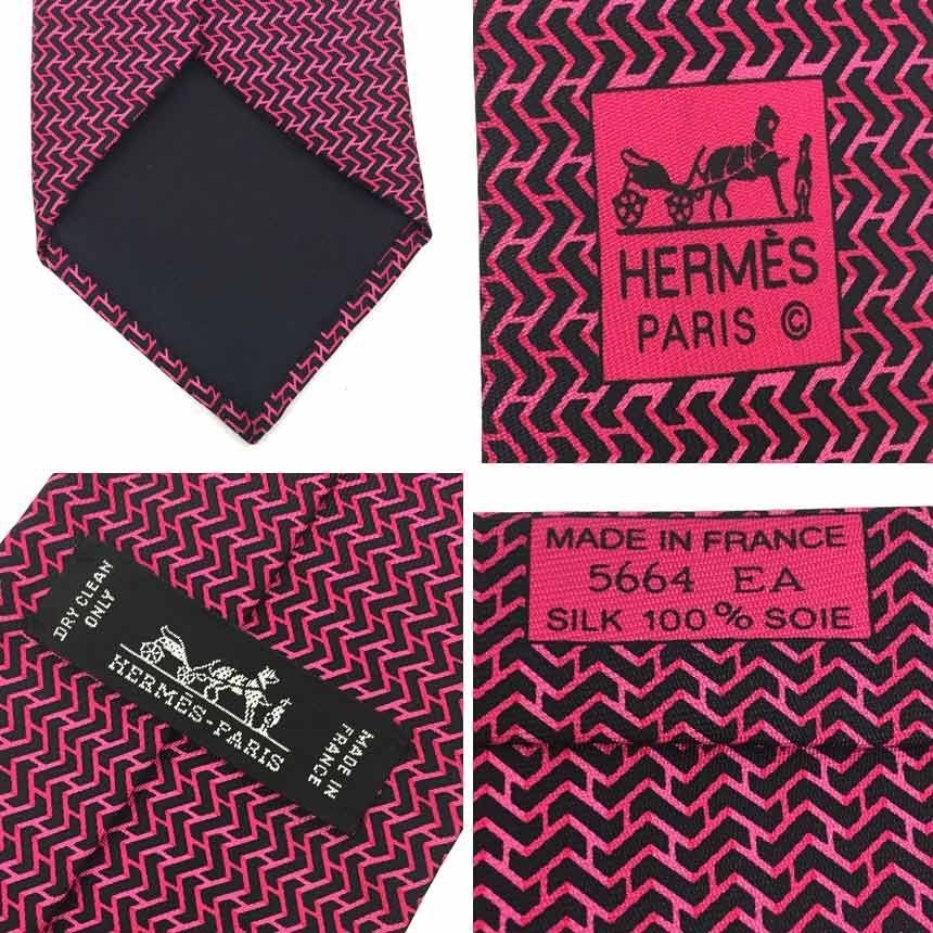 【新品未使用】HERMES エルメス ネクタイ 幾何学模様 ブラック HERMES エルメス ネクタイ ブロック柄 9cm シルク ブラック 黒