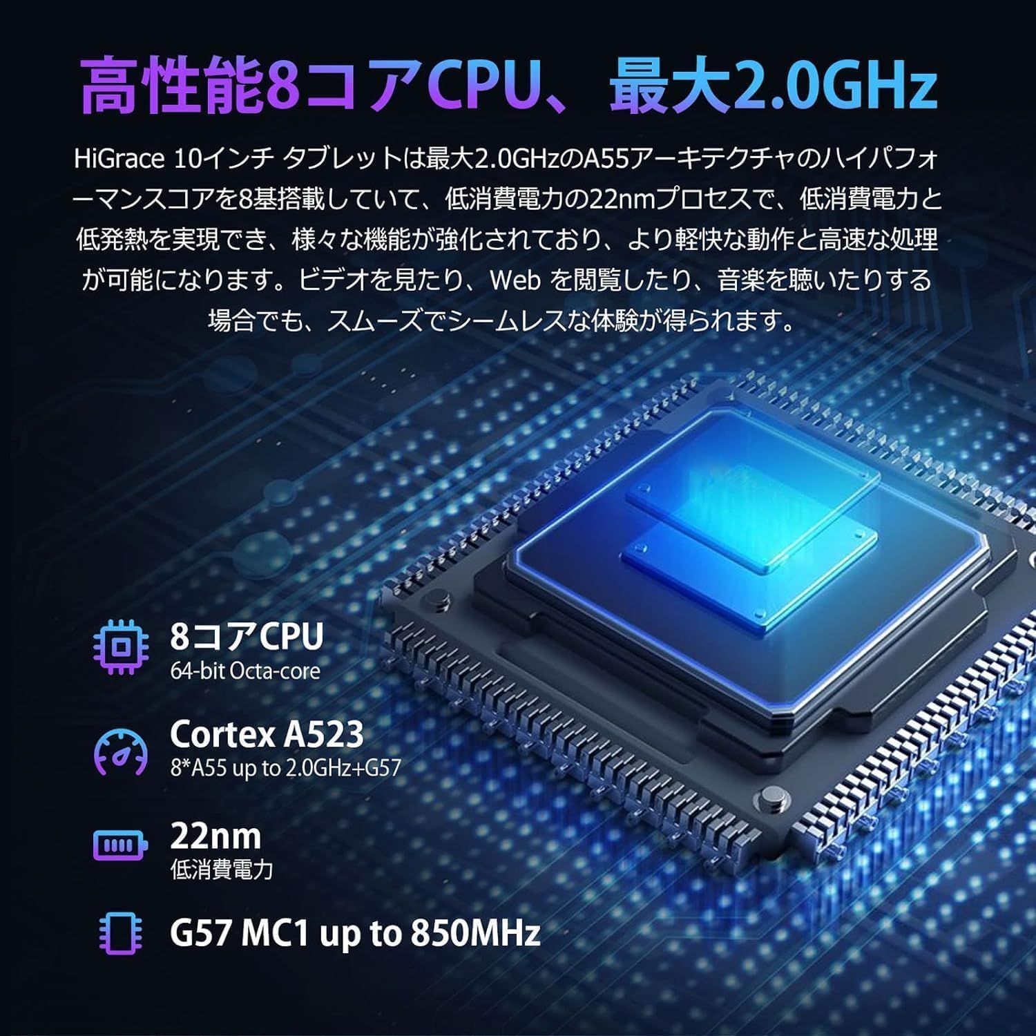 【2024NEWモデル Android 13 8コア】HiGrace タブレット 10インチ wi-fiモデル 8GB +128GB+1TB拡張可能 CPU 2.0Ghz WiFi 6 5000mAh大容量バッテリー 5MP/8MPカメラ Type-C充電