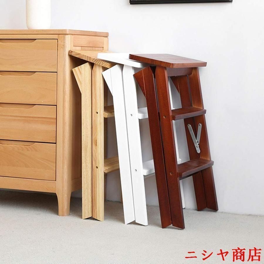 階段椅子席 ソリッドウッド折りたたみ脚立ステップスツールポータブル家庭用はしごチェアキッチンクリエイティブ多機能階