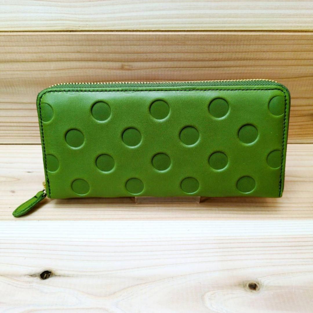新品　ズッケロ　本革　ブランド　長財布　ドット柄　グリーン　縁起　収納　財布 zucchero filato 長財布 レディース L字ファスナー エル字 水玉