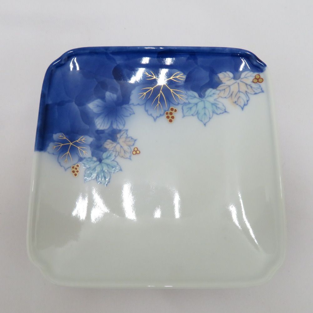 有田焼 食器 深川製磁 銘々皿揃　葡萄柄　箱有 小皿 角皿 5枚セット 【キモノオフ野々市若松店】 有田焼 食器 深川製磁 銘々皿揃 葡萄柄 箱有 小皿 角皿 5枚セット