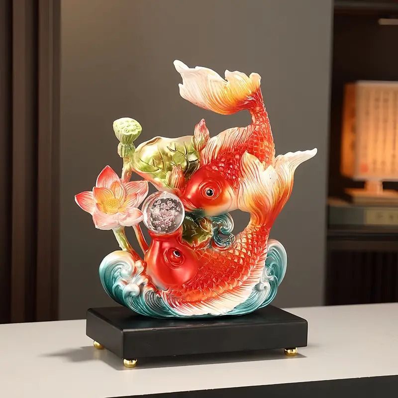 鯉 置物 蓮華 樹脂製 金運アップ 開運 商売繁盛 玄関 インテリア