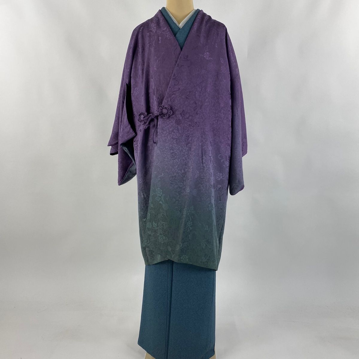道中着 身丈99cm 裄丈63cm S 地紋 ぼかし 紫 正絹 秀品