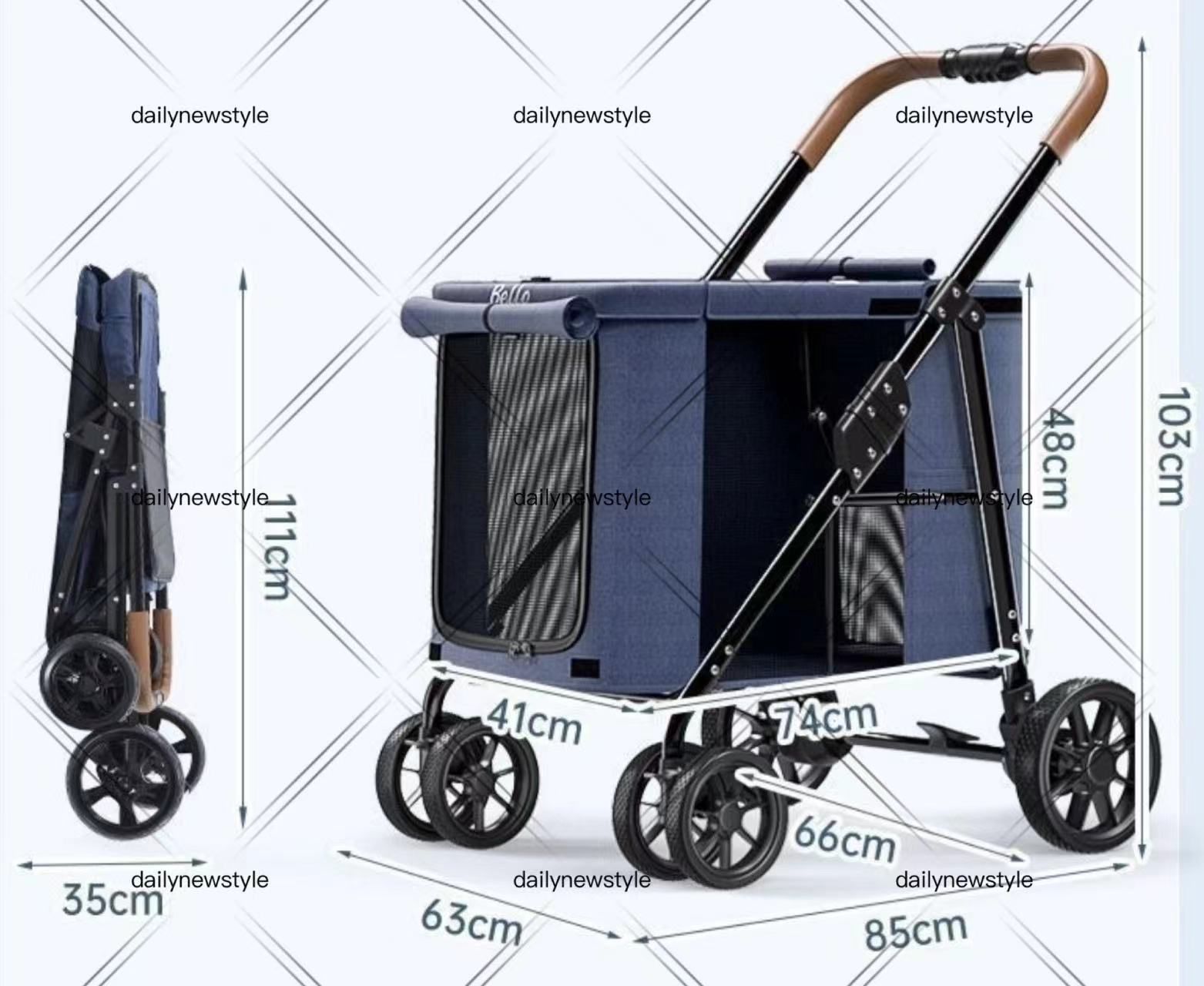 ペット カート キャリー 黒 小動物 ワンタッチ折 前輪360° 後輪