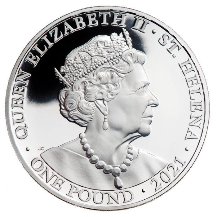シリアルナンバーつきです2021年セントヘレナ「女王の美徳・勝利」純銀 1オンス金メッキプルーフ 銀貨