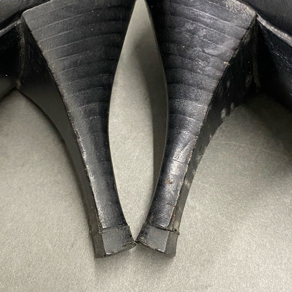 2f13 HERMES エルメス レザーヒールパンプス 35 1/2 ブラック Leather