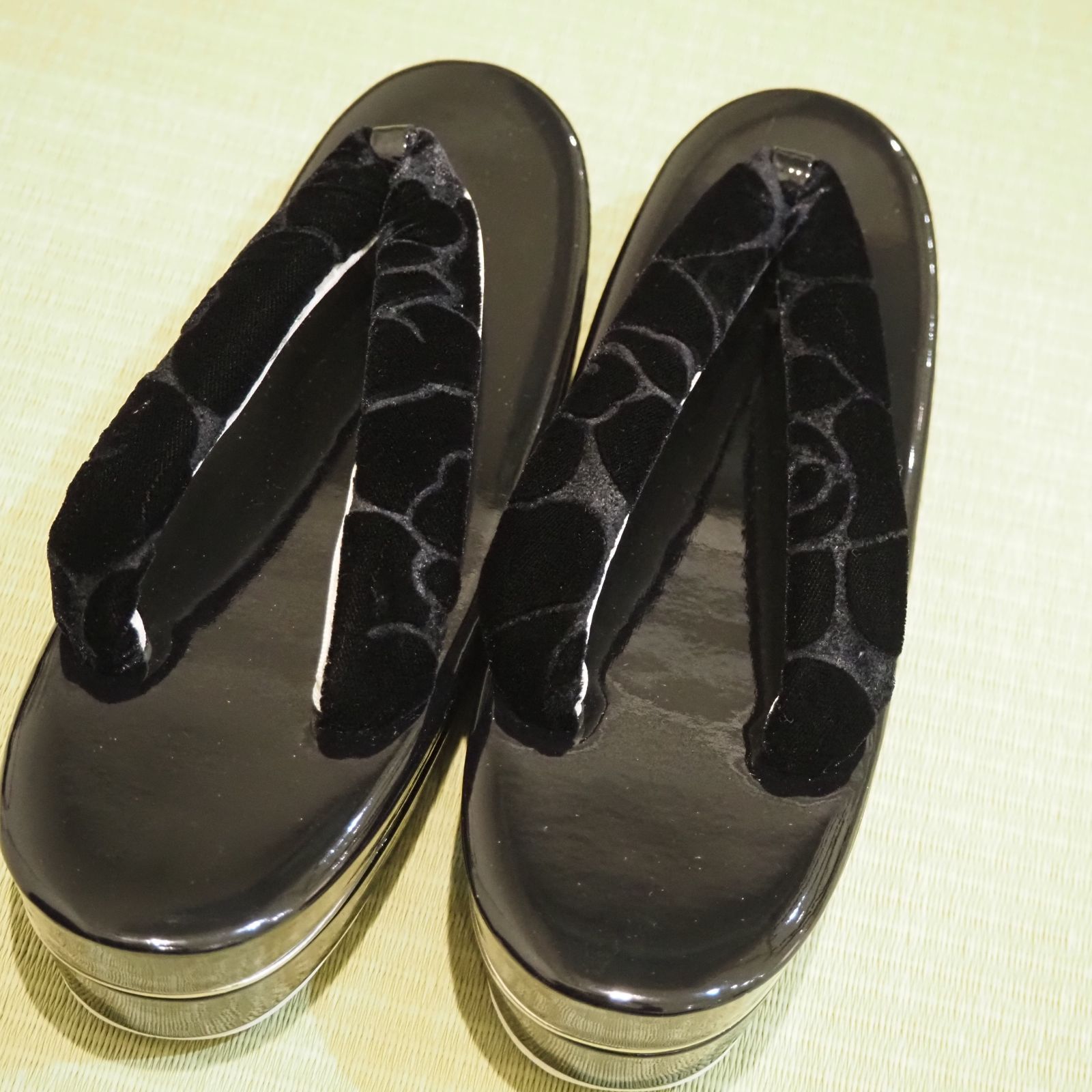 振袖用 草履バッグセット ベロア調 黒 ブラック レトロ モダン