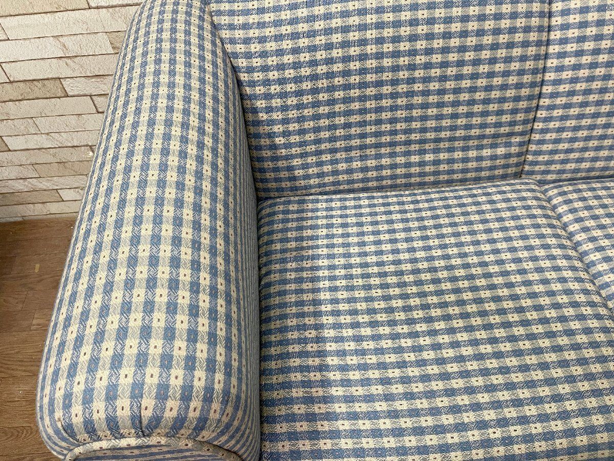 アンファン enfant 2人掛けソファ ラブソファ 2P チェック柄 水色