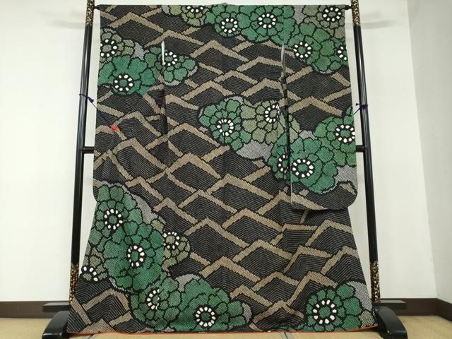 平和屋着物●豪華振袖 総絞り 草花文 黒地 正絹 DAAW5843ud