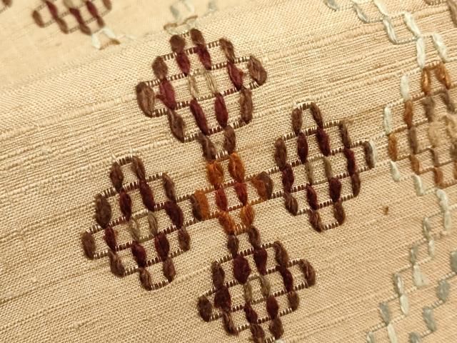 平和屋本店□極上 琉球伝統織物 琉球花織 九寸名古屋帯 紬地 草木染 玉