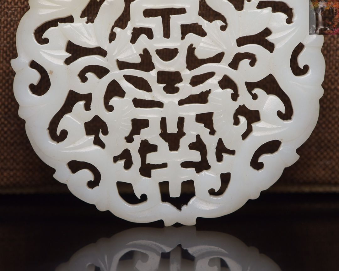 旧家蔵出し 和田玉細密彫 高古件 透空彫 雙龍玉牌 根付 裝身具 置物 賞