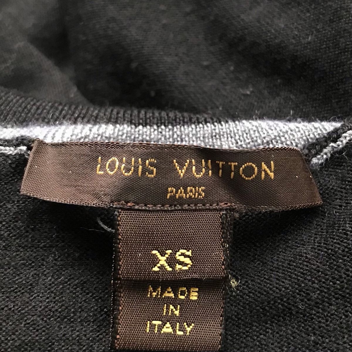 LOUIS VUITTON(ルイヴィトン) 半袖セーター サイズXS レディース美品 - RW132W F4K505MTS 黒×グレー  タートルネック/カシミヤ混/シルク混