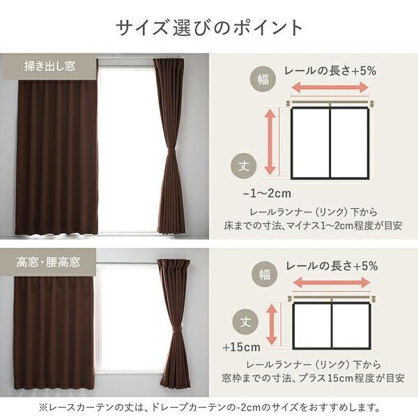 1級遮光 防炎 ドレープカーテン ＋ レースカーテン セット 幅200×丈