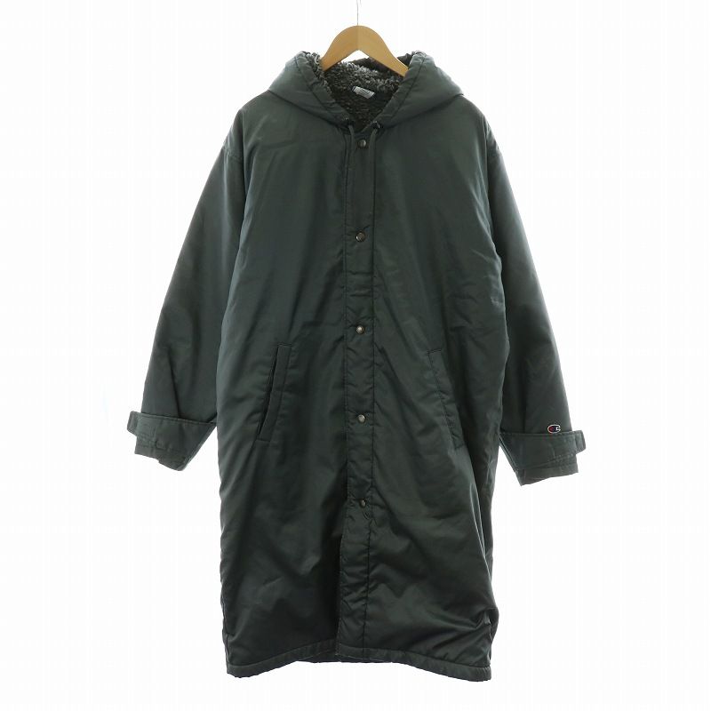 チャンピオン CHAMPION ベンチコート ウィンドブレーカー フーディー アウター ロング 内側ボア ロゴワッペン L グレー /NQ
