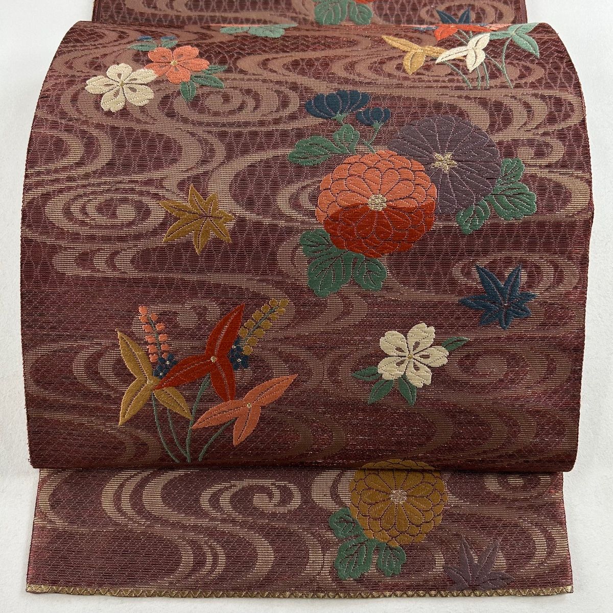未使用正絹夏帯六通袋帯 花井幸子デザイン 袋帯 名品 花井幸子 落款あり 夏帯 絽 幾何学 箔 刺繍 黒 六通