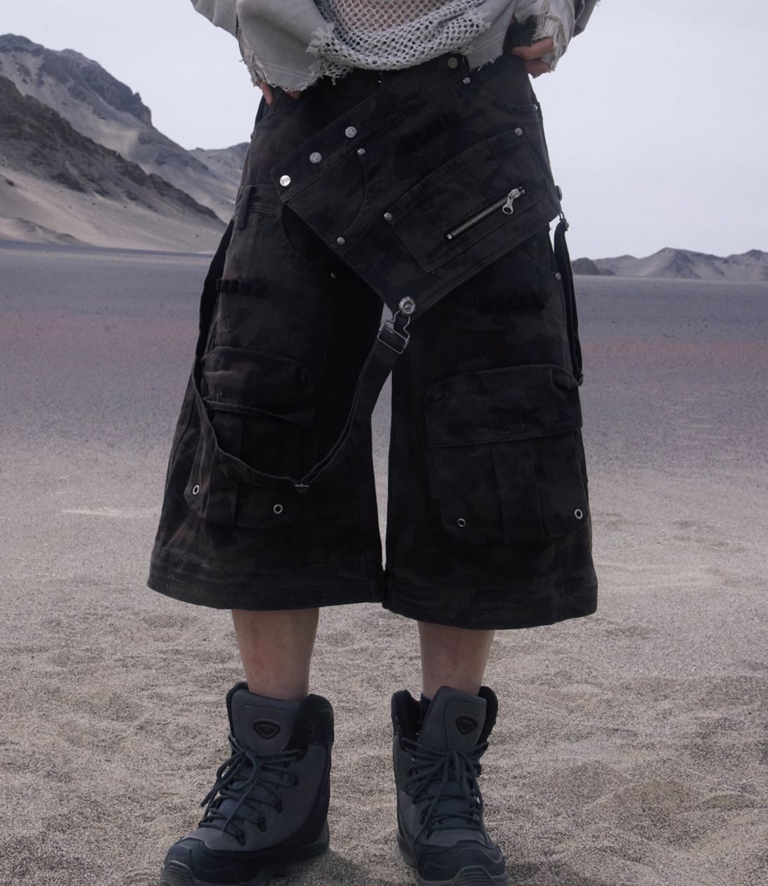 PERSONSOUL Threeinone Cargo迷彩サロペットカーゴパンツ