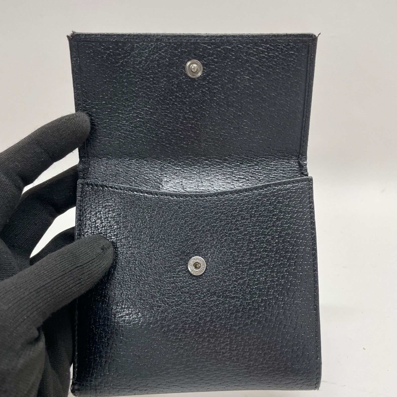 グッチ　財布 2287 GUCCI グッチ 折り財布 Wホック ブラック レザー シルバー