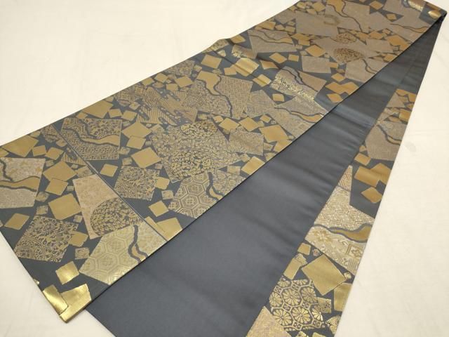 平和屋着物▽松尾光琳 六通柄袋帯 色紙花文 金糸 正絹 逸品