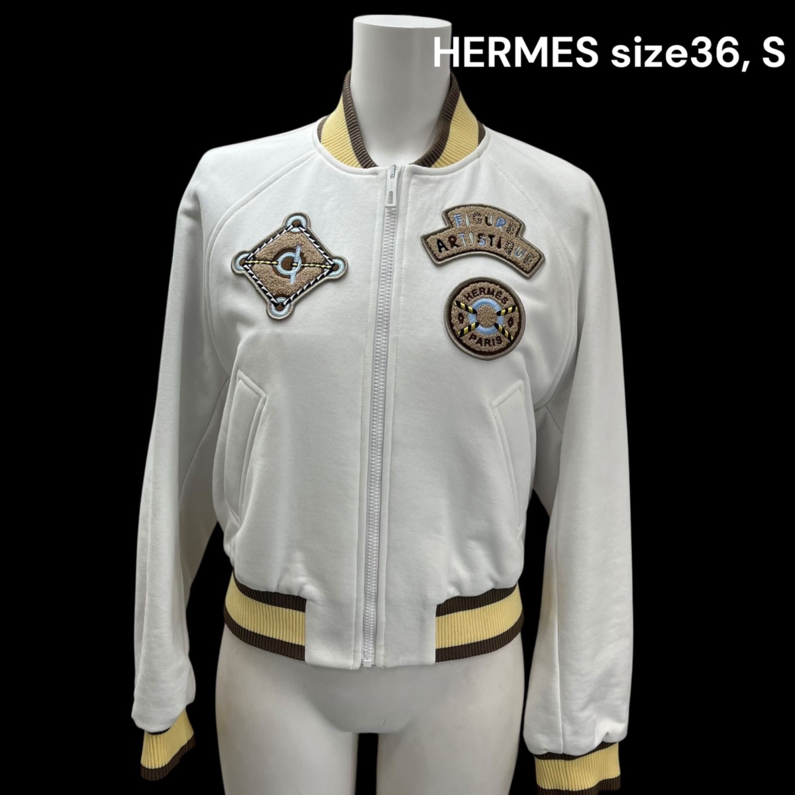 ● エルメス HERMES マリン柄ワッペン 刺繍 ジャケット ブルゾン 36 S レディース S5Q435