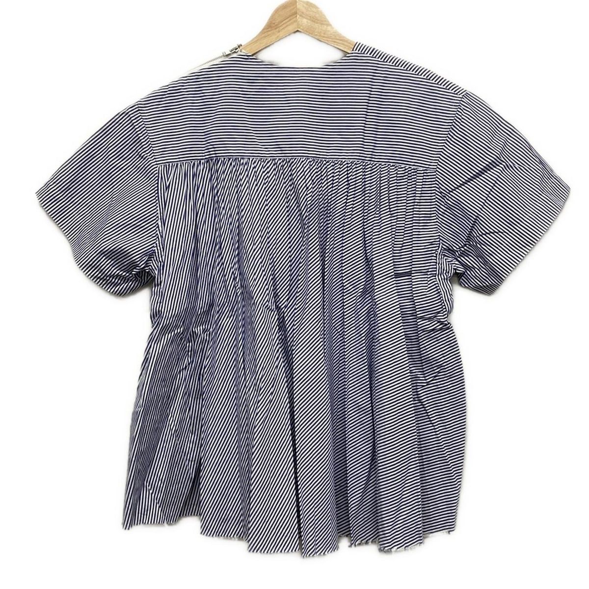 sacai luck サカイラック 半袖シャツブラウス サイズ2 M レディース - ネイビー×白 ストライプ プルオーバー