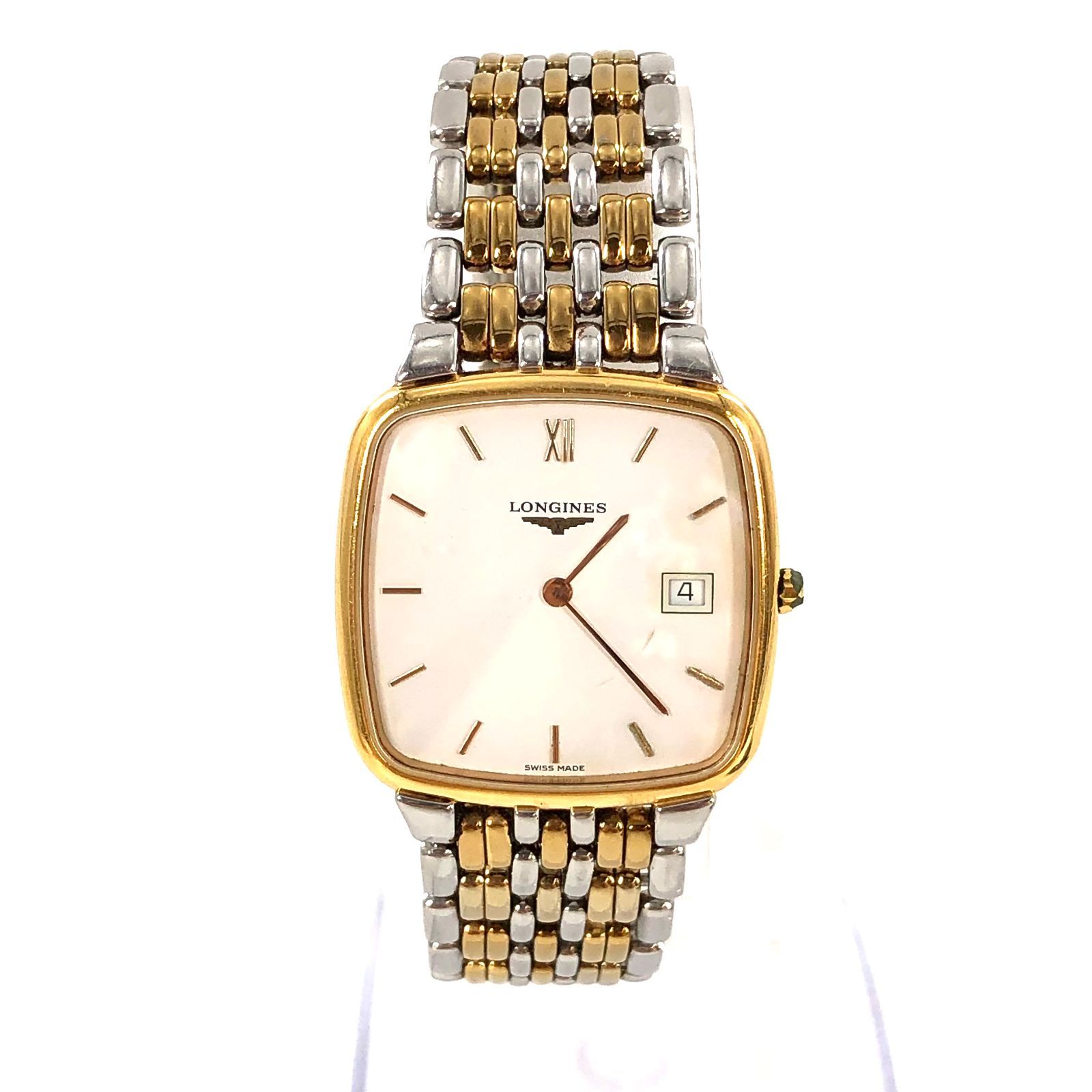 LONGINES ロンジン フラッグシップ L5.633.3 SS×GP/QZ デイト メンズ腕時計 ホワイト文字盤 稼働【OE-114】