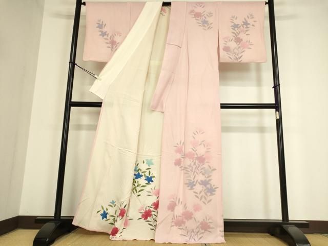 訪問着 身丈156cm 裄丈64cm M 袷 草花 金彩 ぼかし 灰緑 正絹 秀