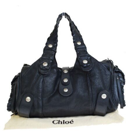 【】 外美品 クロエ Chloe ショルダーバッグ ブラック レザー 03ET156