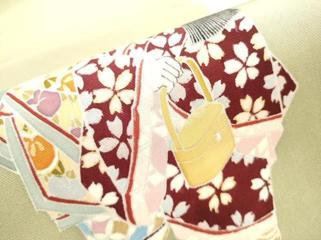 平和屋着物 塩瀬 九寸名古屋帯 手描き 舞蝶文 黒地 金銀彩 正絹