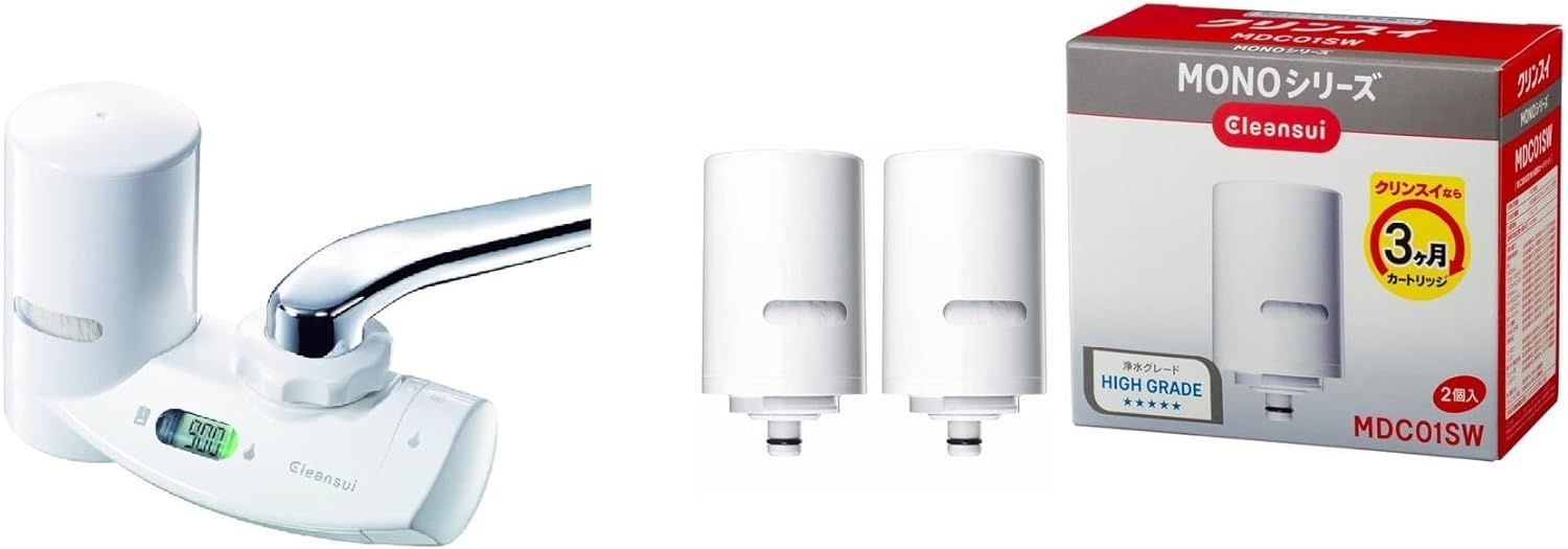 【セット買い】クリンスイ 浄水器 蛇口直結型 MONOシリーズ 液晶機能付きu0026LEDランプ カートリッジ計3個入り [本体MD311-WT u0026 交換用カートリッジMDC01SW]