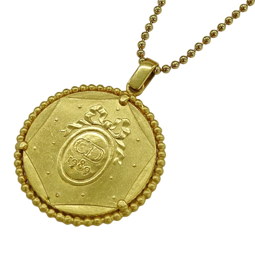 ディオール Dior ネックレス レディース ブランドコイン リボン メッキ ゴールド ボールチェーン