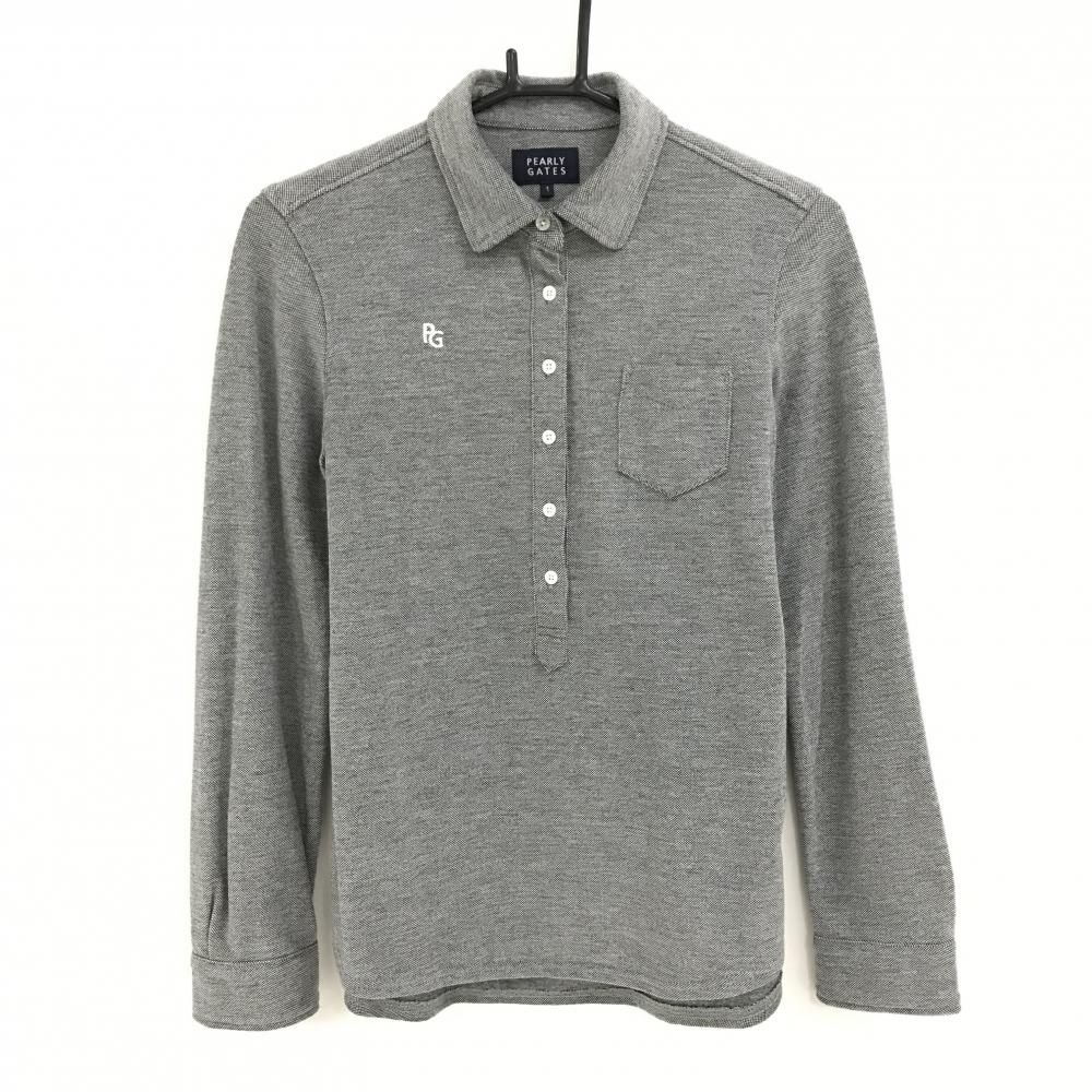  【美品】パーリーゲイツ 長袖シャツ 杢グレー 胸ポケット レディース 1(M) ゴルフウェア PEARLY GATES シャツ