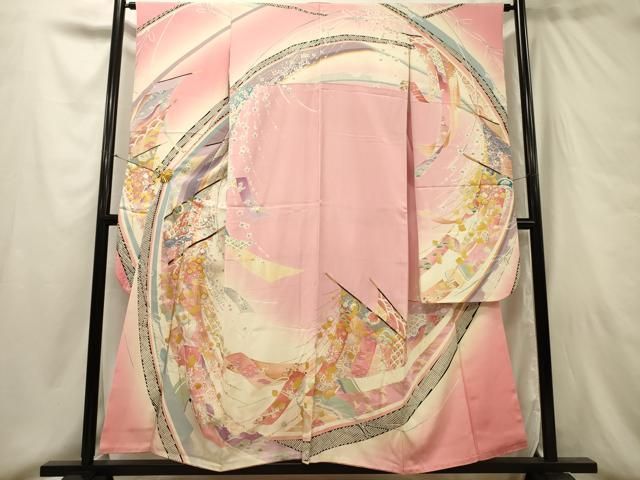 平和屋着物□豪華振袖 駒刺繍 几帳吉祥花文 暈し染め 金銀彩