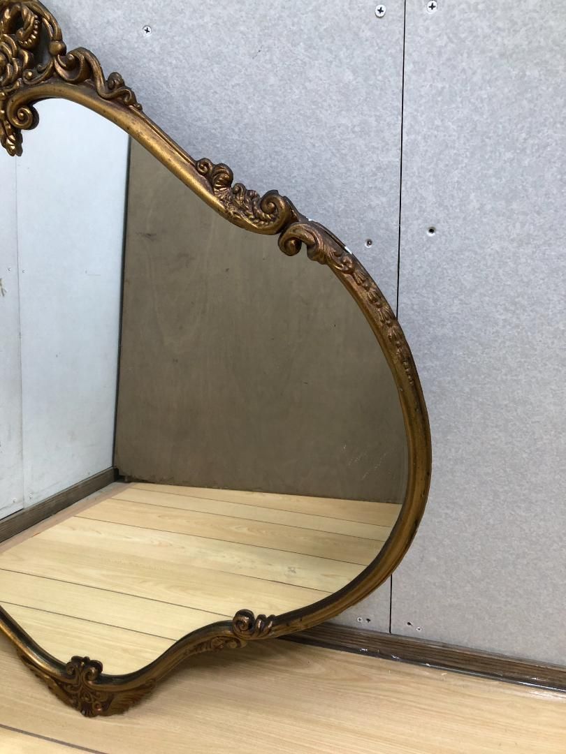 イタリア製 ロココ調 オーバル形 アンティーク加工 玄関鏡250412-4